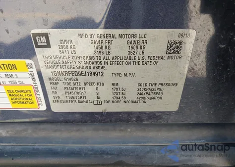 2014 Chevrolet Traverse Ls from USA, damaged, VIN 1GNKRFED9EJ184912